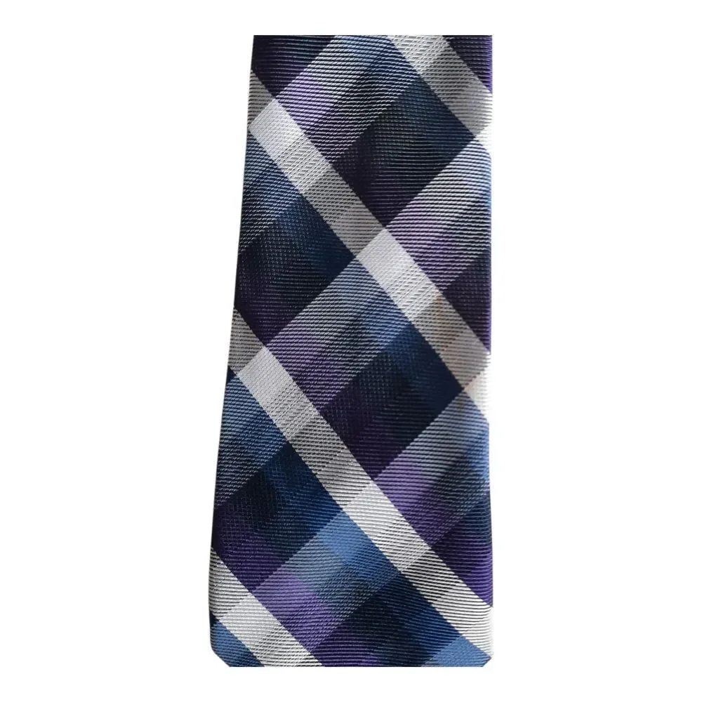 Blue and Purple Plaid Clip On Tie